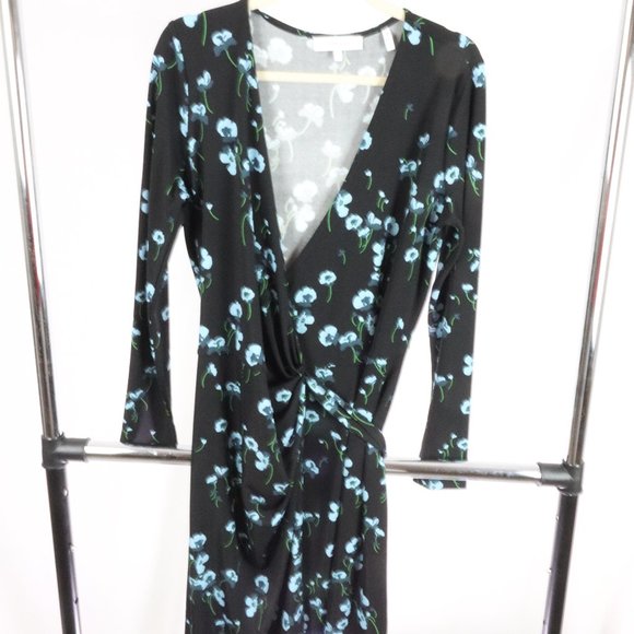 Lark & Ro Multicolored Floral Compact Matte Jersey Long Sleeve Wrap Dress Size L - Picture 1 of 3